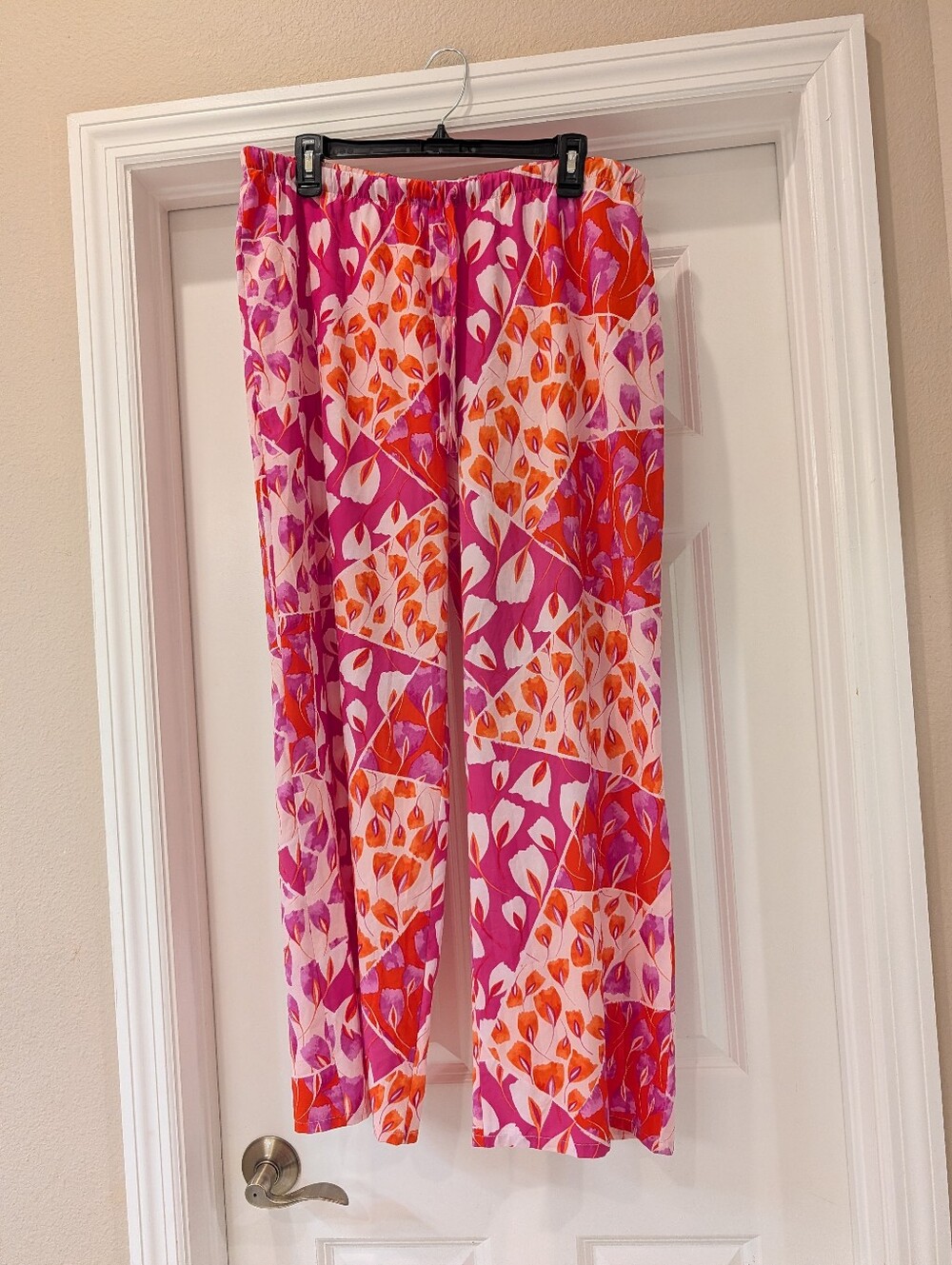 Josie Natori Wide Leg Floral Pull On Drawstring Pants Size Large